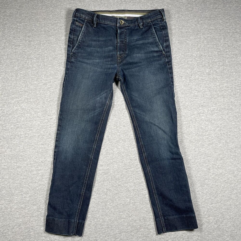 Diesel Jeans Mens 29x31 Blue Medium Wash Slim Tapered Cuffed Logo